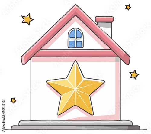 House with Star Accent, Vector Illustration, Home Ownership, Dream Home
