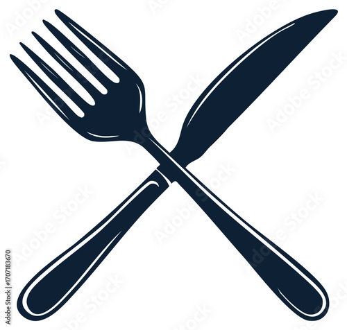 Crossed Fork and Knife Vector Illustration. Restaurant, Cuisine, Dinner, Meal Symbols.