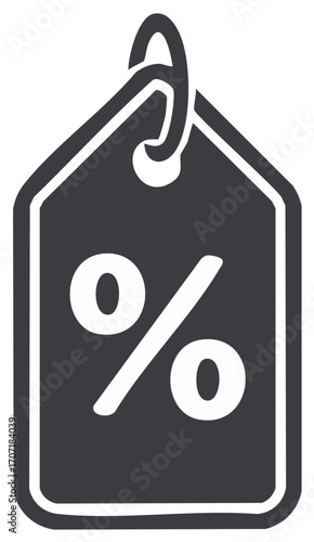 Dark discount price tag with the percentage symbol in white, sale promotion.