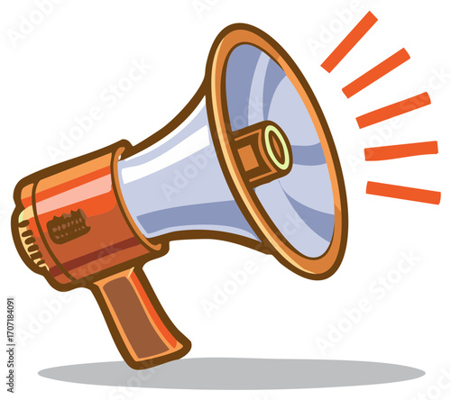 Cartoon Megaphone with Loud Sound Waves for Announcing Promotions and Marketing