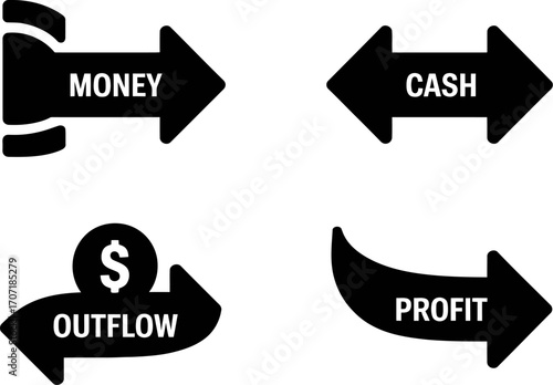 Arrows symbolize financial concepts like money, cash flow, and profit in a business context.