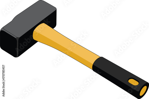 Heavy duty sledgehammer with a yellow and black handle on a white background