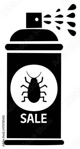 Aerosol pest control spray can with cockroach symbol and sale sign spraying insecticide