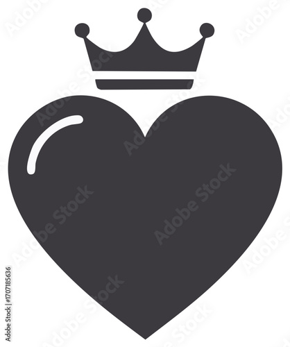 Elegant heart with a royal crown vector illustration, symbolizing passion, authority, and premium quality.