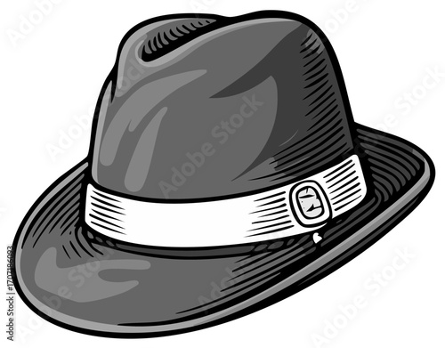 Classic Fedora Hat Illustration Elegant Gray Headwear Vintage Style Accessory