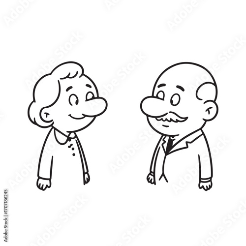 Old people black and white illustration vector image simple minimalist artwork design template

