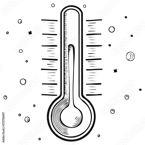 Hand Drawn Thermometer Clip Art Illustration in Black and White Displaying Temperature