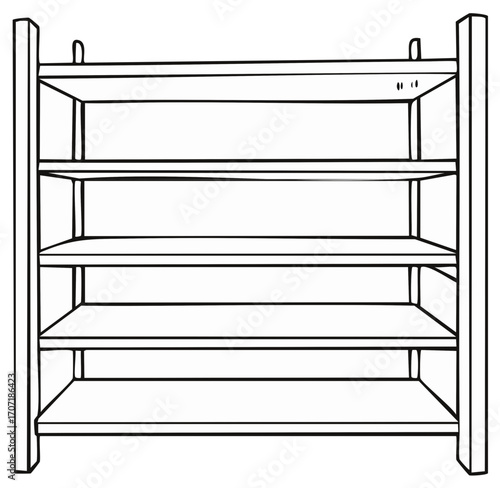 Illustration of a minimalist wooden shelving unit with four shelves for organization or storage in a modern home