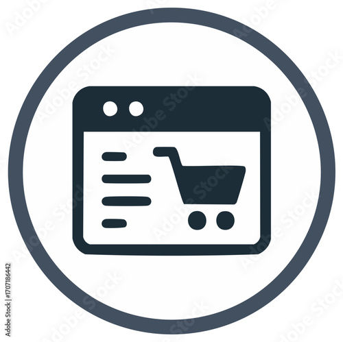 Online Shopping Cart Icon on Web Browser Window Representing Digital E Commerce Store