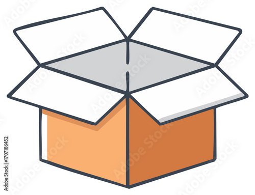 Empty Open Cardboard Box Vector Illustration for Delivery and Packaging Concept