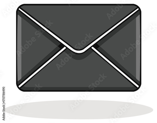 Stylized gray email envelope with white detail lines and rounded corners for delivery of messages and communication of contacts online and offline