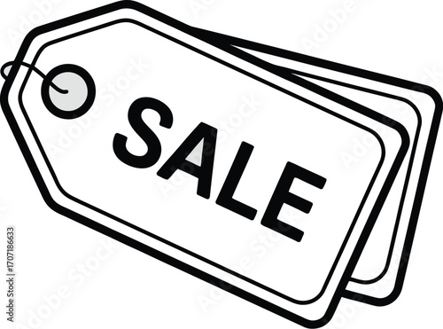 Bold "SALE" text on a white tag, symbolizing discounts and retail promotions