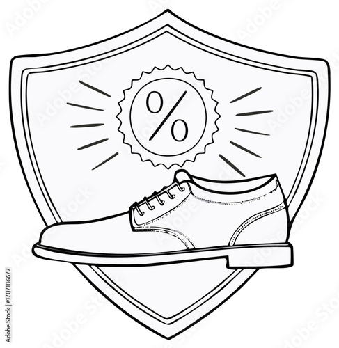Vintage Mens Shoe Sale Icon with Discount Percent Symbol on a Shield