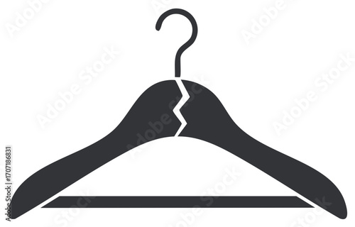 Broken clothes hanger icon, symbol of damage, repair, or wardrobe issues