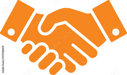 Two orange hands shaking in agreement and partnership.