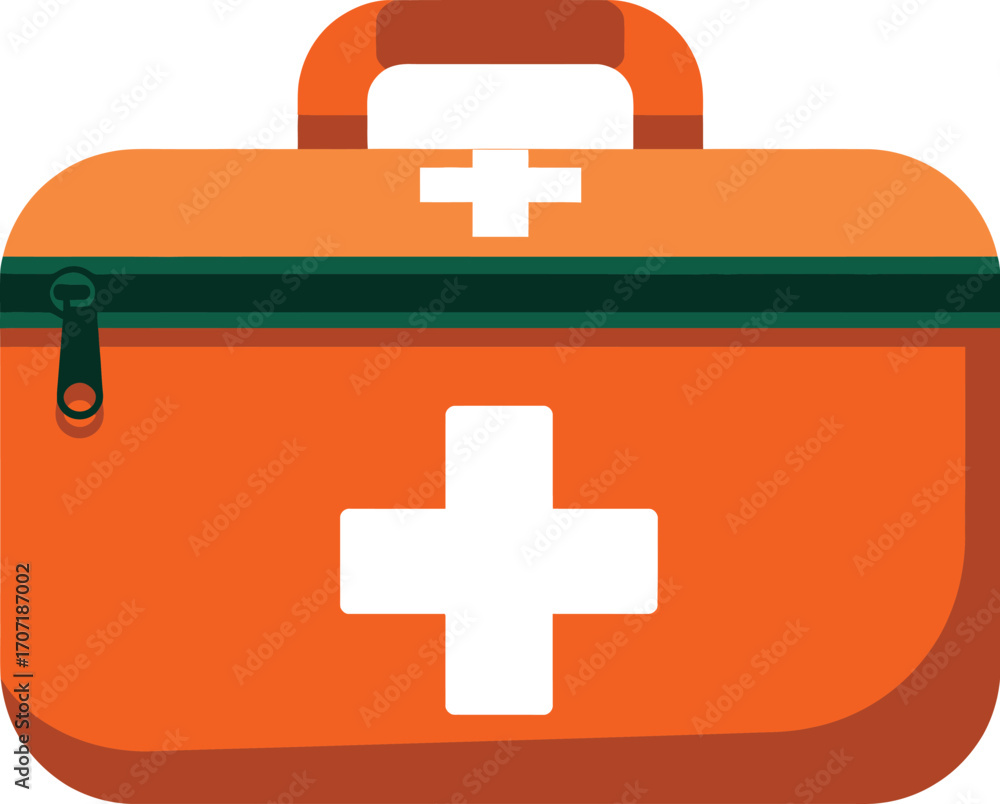 Obraz premium Bright orange first aid kit with white cross symbol for medical emergencies