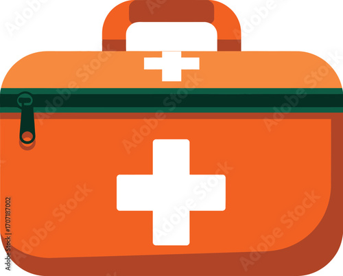 Bright orange first aid kit with white cross symbol for medical emergencies