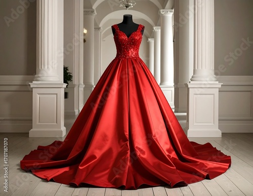 Red ball gown on mannequin