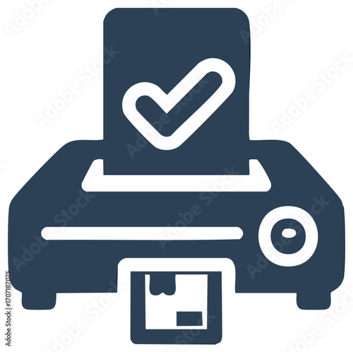 Printer icon with checkmark on paper output symbolizing successful document completion