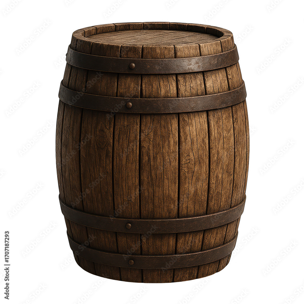 Fototapeta premium Wooden Barrel isolated on transparent background 