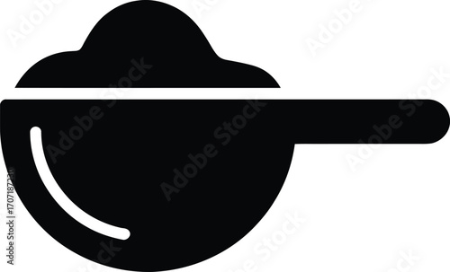 Simple black icon of a scoop filled with a rounded substance