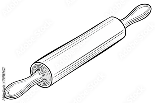 Rolling pin outline drawing for baking preparation, dough preparation line art kitchen tool illustration