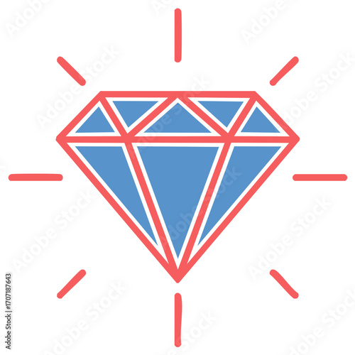 Simple blue diamond with red outline and radiating lines representing brilliance or sparkle
