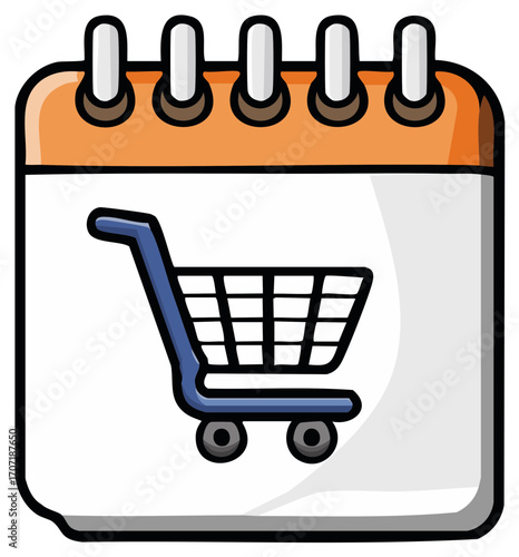 Shopping Cart Icon on a Calendar Page Representing Seasonal Sales and Shopping Plans