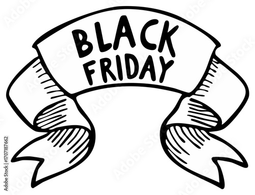 Hand Drawn Black Friday Banner Illustration in Retro Style for Sales and Marketing Campaigns Announcing Shopping Discounts for Customers