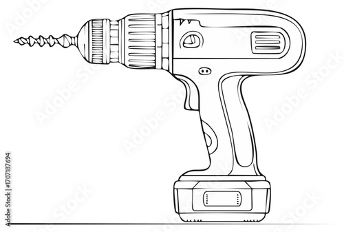 Electric Cordless Drill Illustration, Hand Tool for Construction, Drilling and Screwdriving