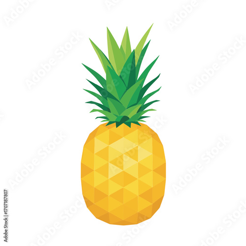 A modern geometric illustration of a tropical pineapple fruit rendered in a low-poly style with vibrant yellow and green colors on an isolated white background