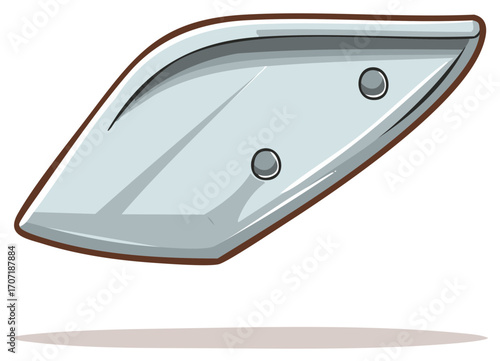 Metallic shield design, cartoon style, with stylized shadow in a simplistic artwork