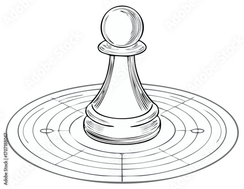 Illustration of a chess pawn on a circular target, symbolizing strategy and focused goals