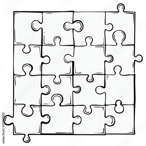 Hand-drawn puzzle pieces. Business, strategy, teamwork, and problem-solving concept.
