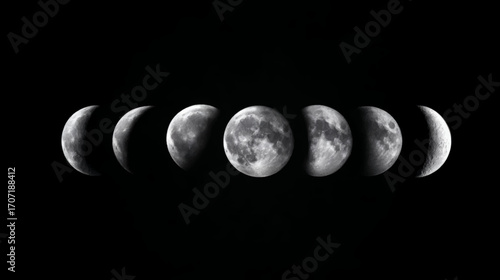 Spooky moon phases sequence on dark background astronomy vector design for halloween presentations.