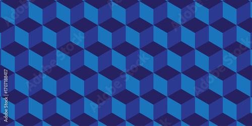 Blue 3d modeling cubes Illustration decoration seamless blue material pattern square design.	