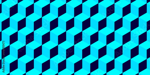 Blue 3d modeling cubes Illustration decoration seamless blue material pattern square design.	
