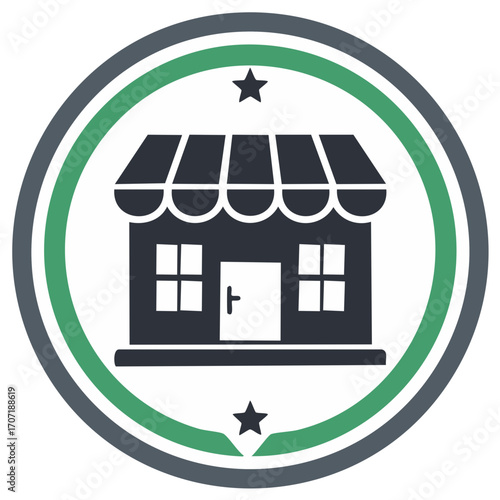 Shop Icon with Circle and Star Elements Isolated