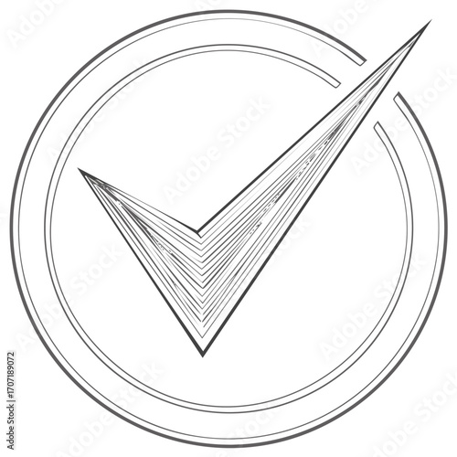 Hand Drawn Check Mark Inside Circle Design, Isolated Graphic Element for Verification, Approval, Correct, Valid