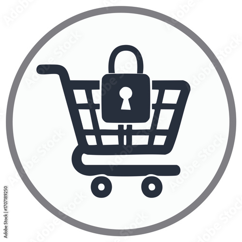 Secure shopping cart with padlock icon for online safety and privacy