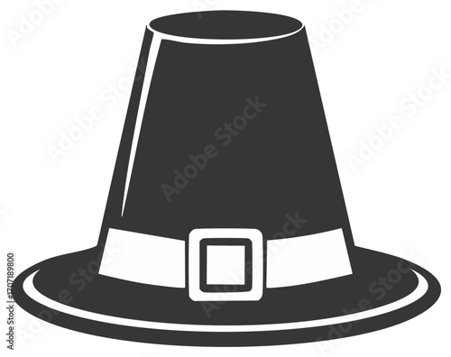 Pilgrim Hat Icon with Buckle Design: Celebrating Thanksgiving Holiday Traditions, Costumes, and Historical Symbolism