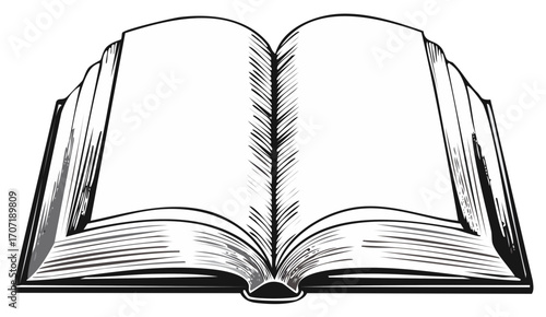 Open book illustration with blank pages, reading, learning, literature