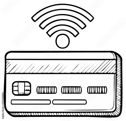 Contactless Payment Card Illustration, Credit and Debit, Wireless Connectivity