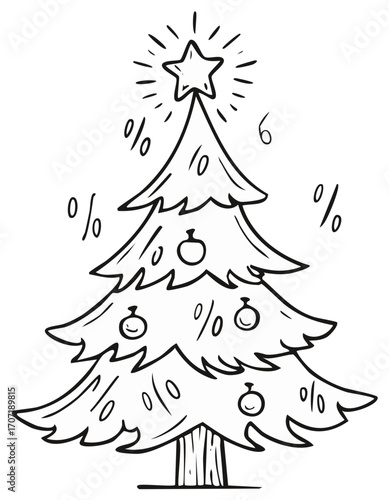 Christmas Tree Decorate with Balls and Percent Symbols Holiday Season Concept