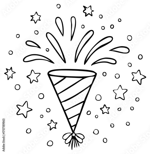 Hand Drawn Party Popper With Stars and Confetti Celebration Illustration