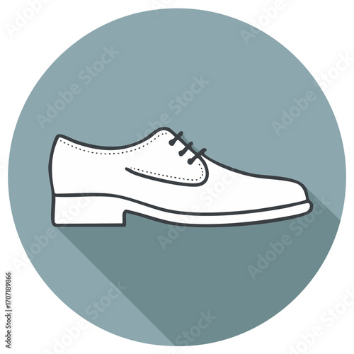 Elegant Oxford Shoe Illustration Against a Blue Gray Circular Background