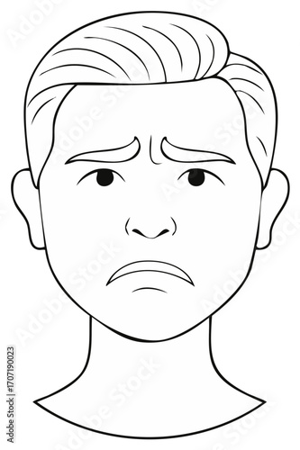 Man's Face Showing Sadness in Line Art Style with Down Turned Mouth and Anguish Eyebrows