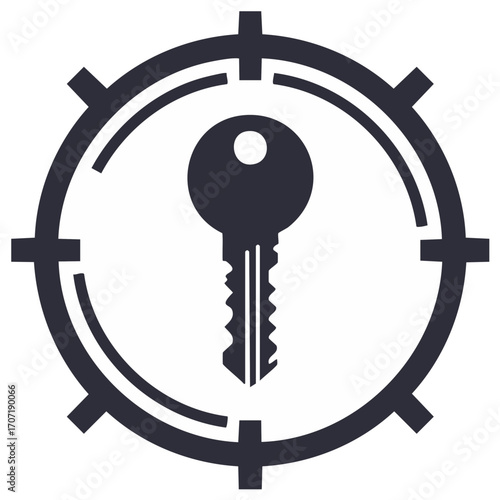 Dark Key Symbol Targeting Crosshairs Icon Represents Access Security Solution