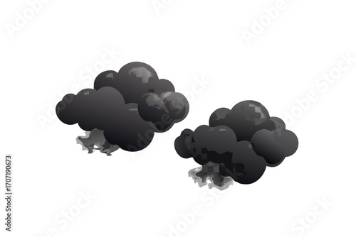 Two dark smoke clouds with ash rising from the ground