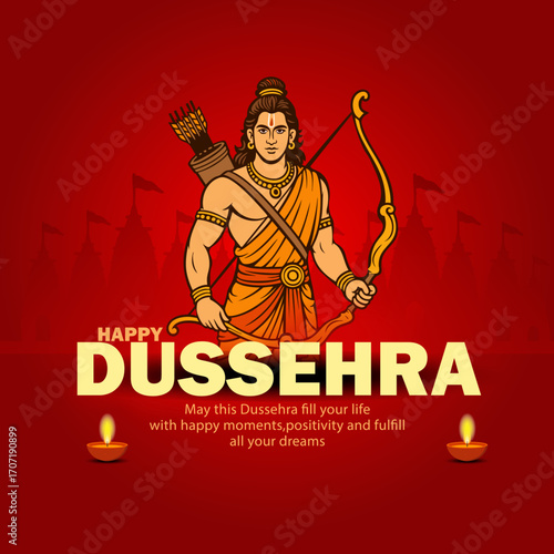Happy Dussehra Illustration of Lord Rama Holding Bow and Arrow